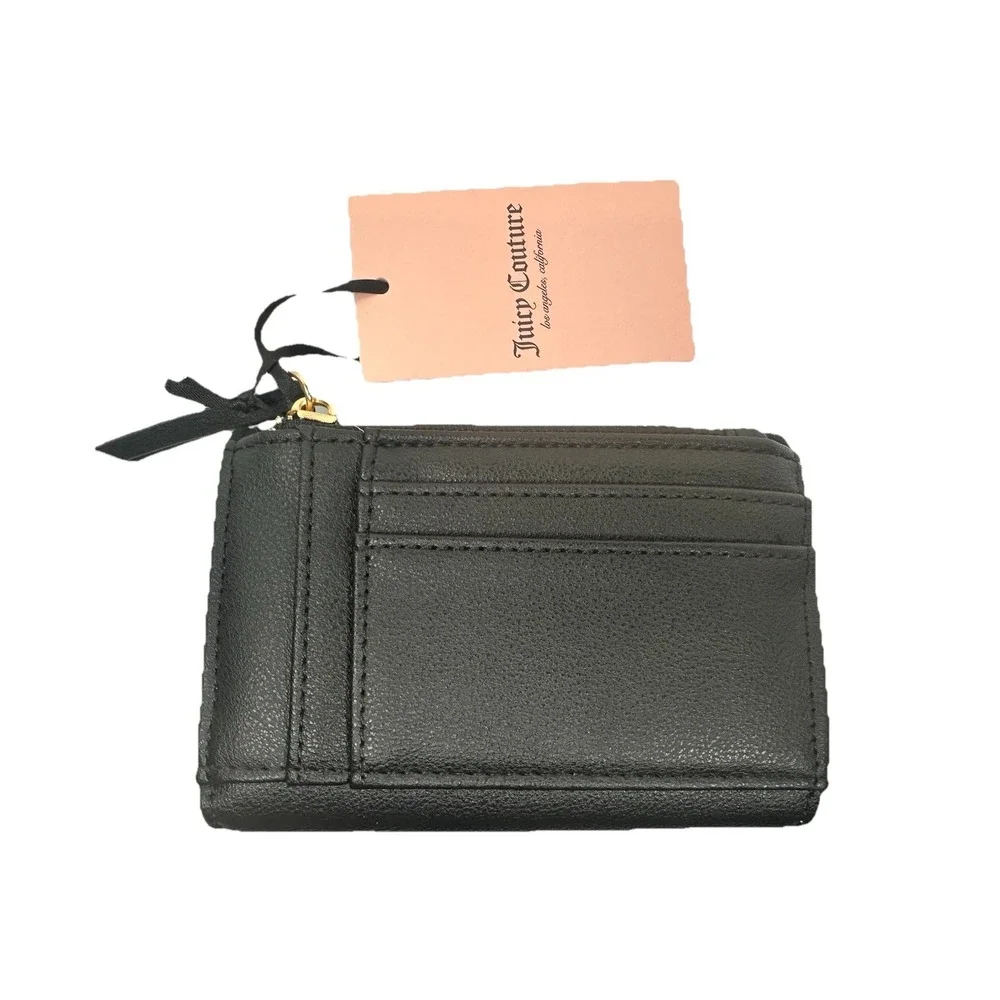 Juicy Couture Black Rhinestone Logo Trifold Wallet Faux Leather NWT Gift Box